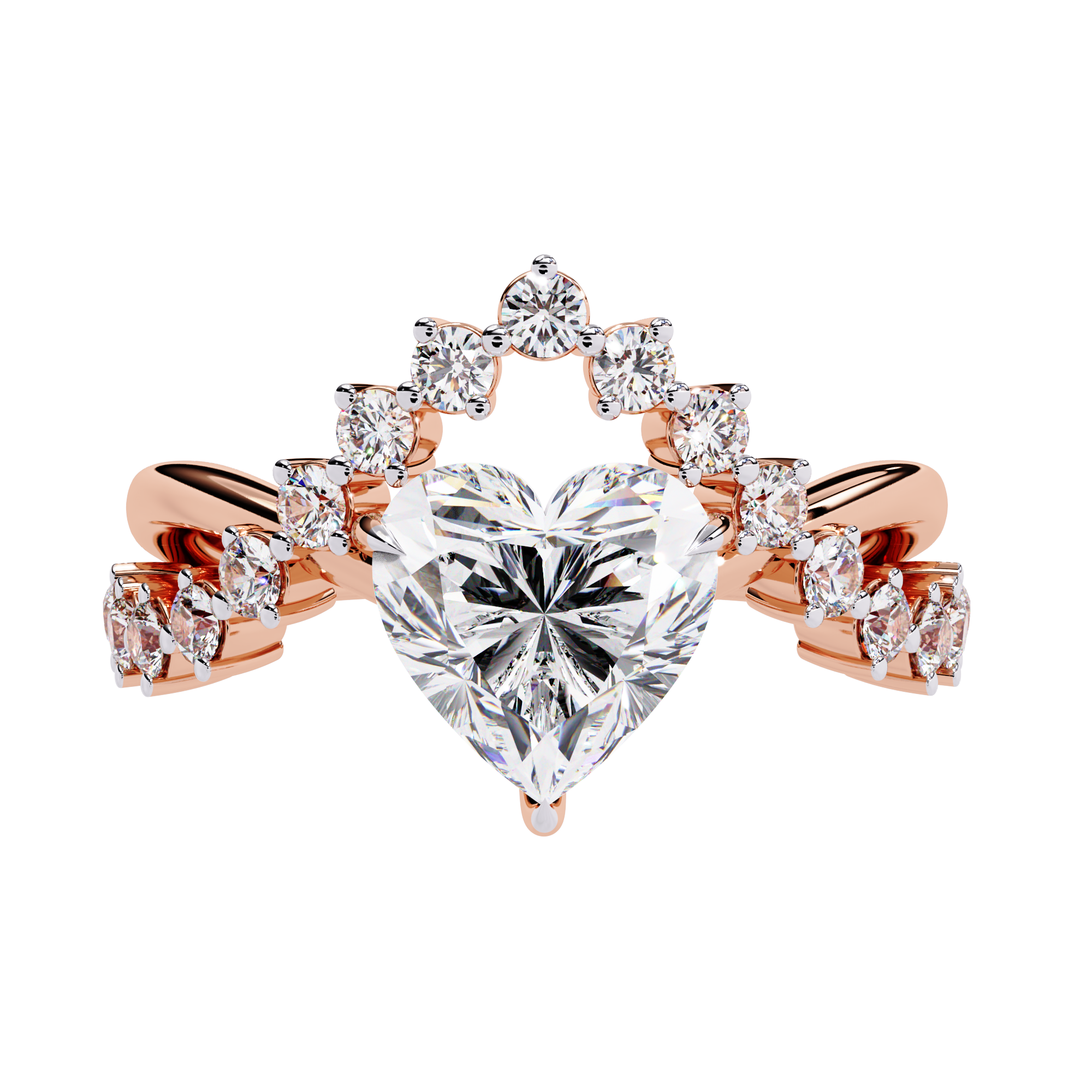 Solitairekart – 2.62ct Heart Crown Lab Grown Diamond Ring in 14K Yellow Gold